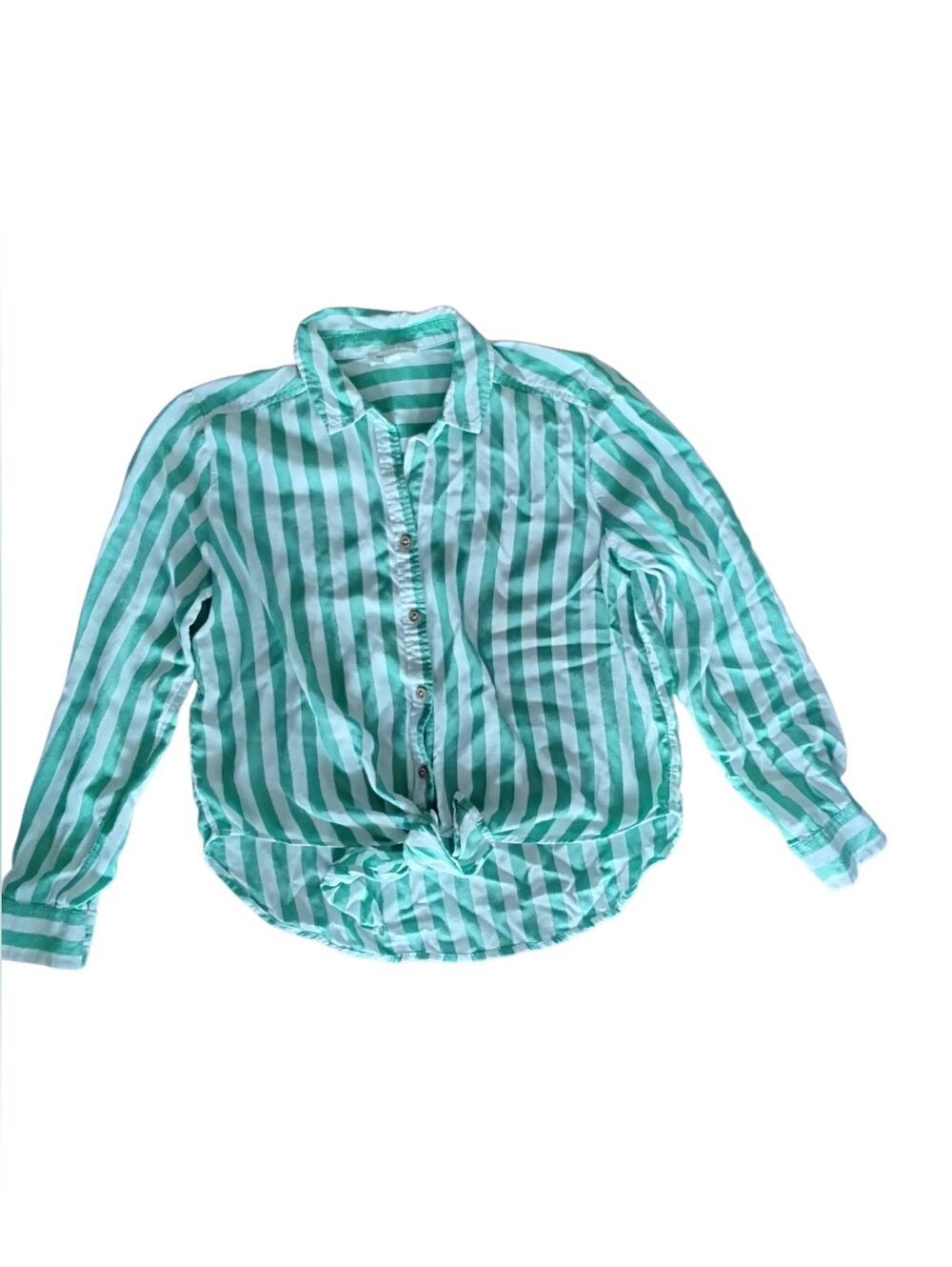 g.p.d. Green And WhitebStriped Button Up Tie Front Shirt Womens Small